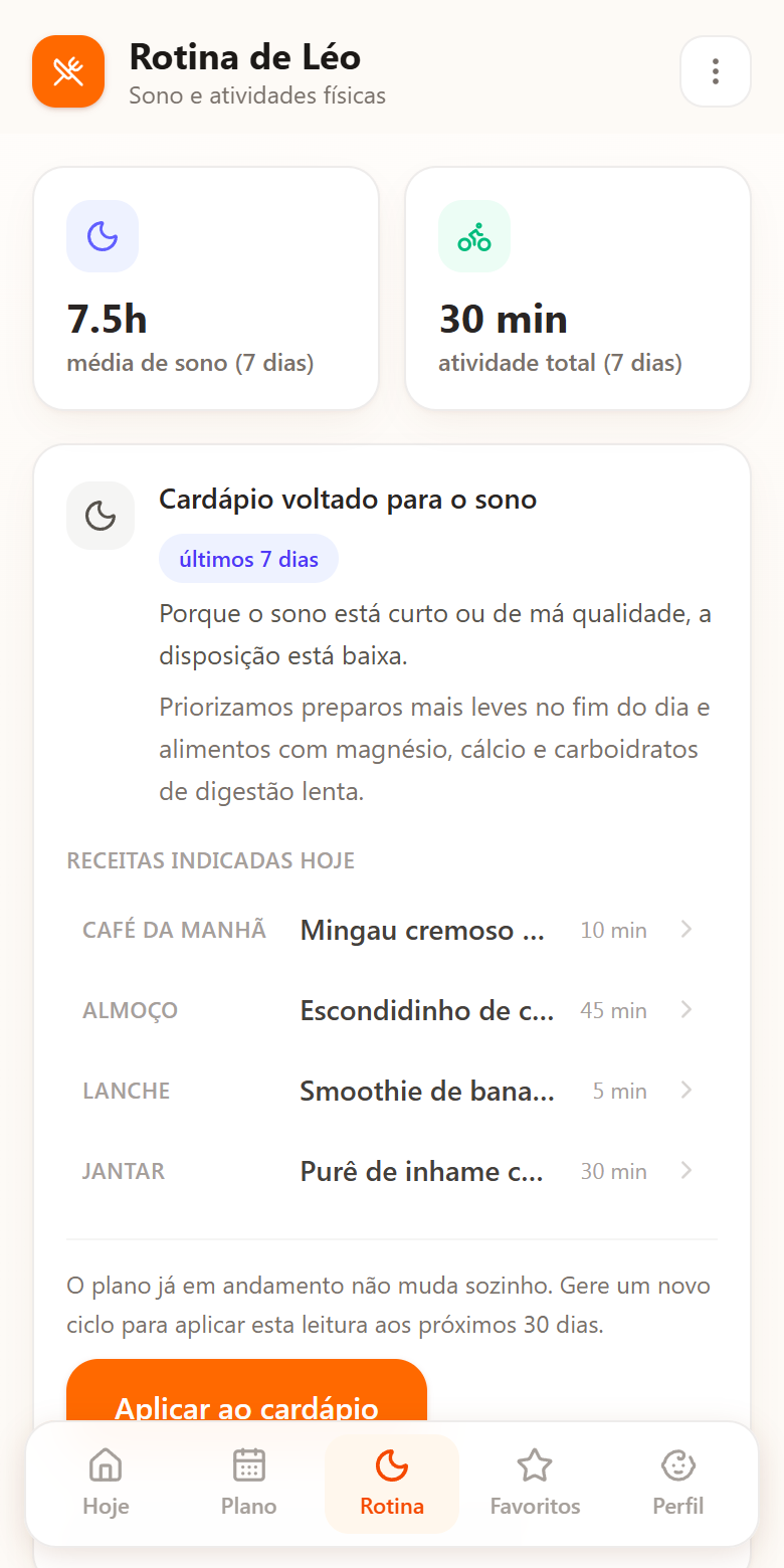 Cardápio guiado pela rotina